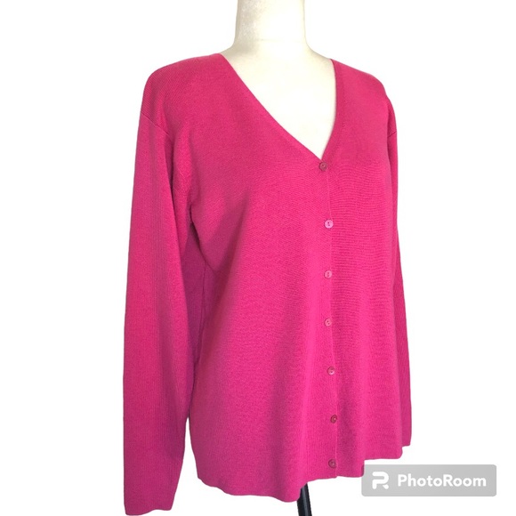 NEW Ellen Tracy Wool Silk Blend Pink V Neck Cardigan Sweater Women’s Size L - Picture 1 of 9